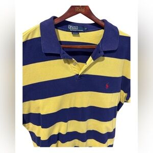 Vintage 90’s Ralph Lauren Men's Polo in Yellow and Purple chunky Stripes